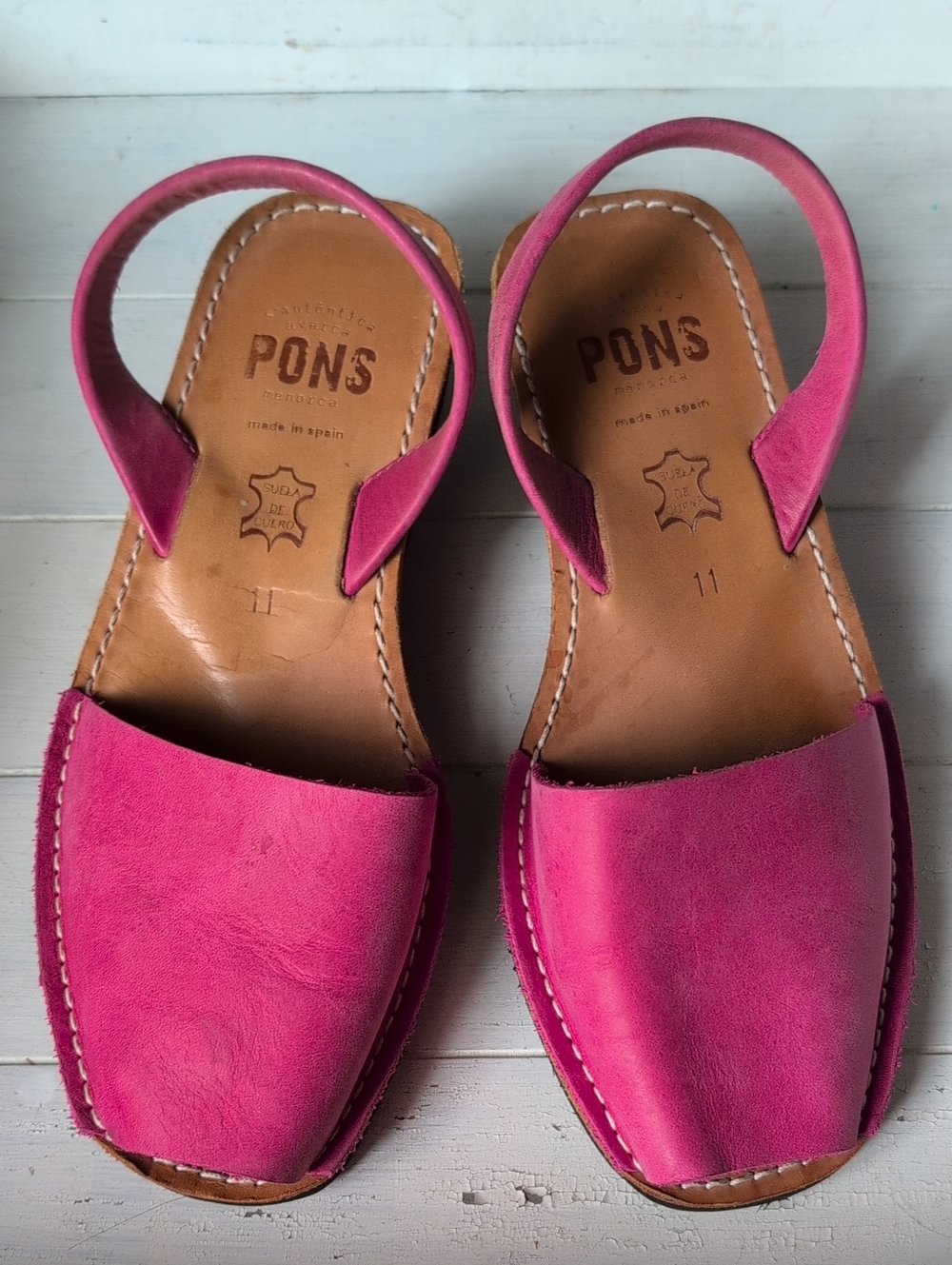 Pons Avarca Leather Slingback Wedge Sandals Pink Size 11 Made In Spain